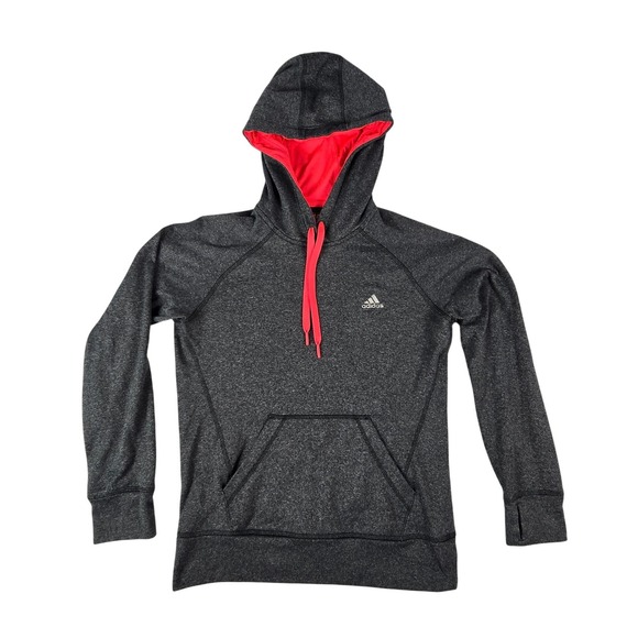 adidas Tops - Adidas Ultimate Hoodie Womens XS Gray Pink AH8249 ClimaWarm Pullover Thumbholes